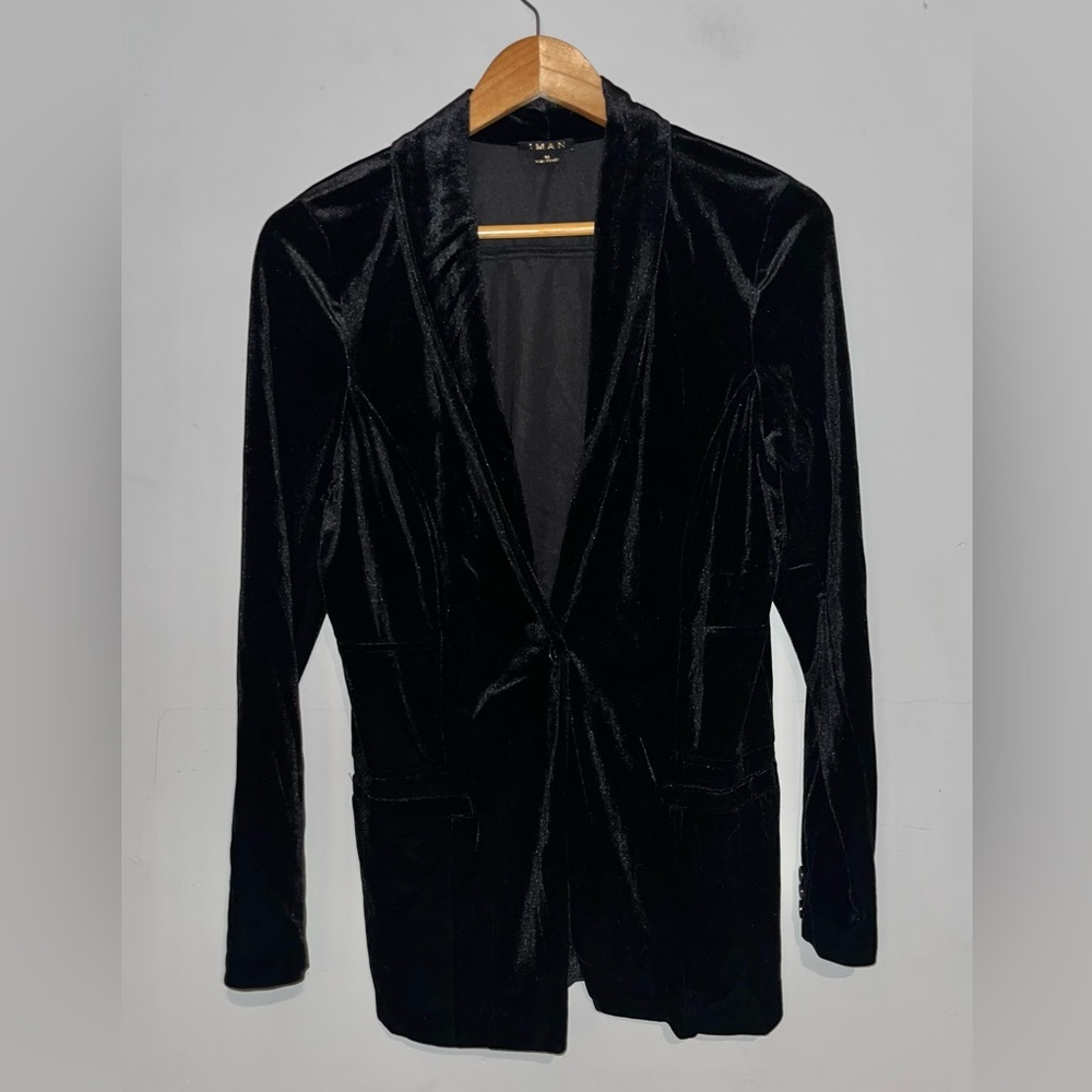 IMAN Black Velvet Women's Blazer Sz M - Picture 2 of 7